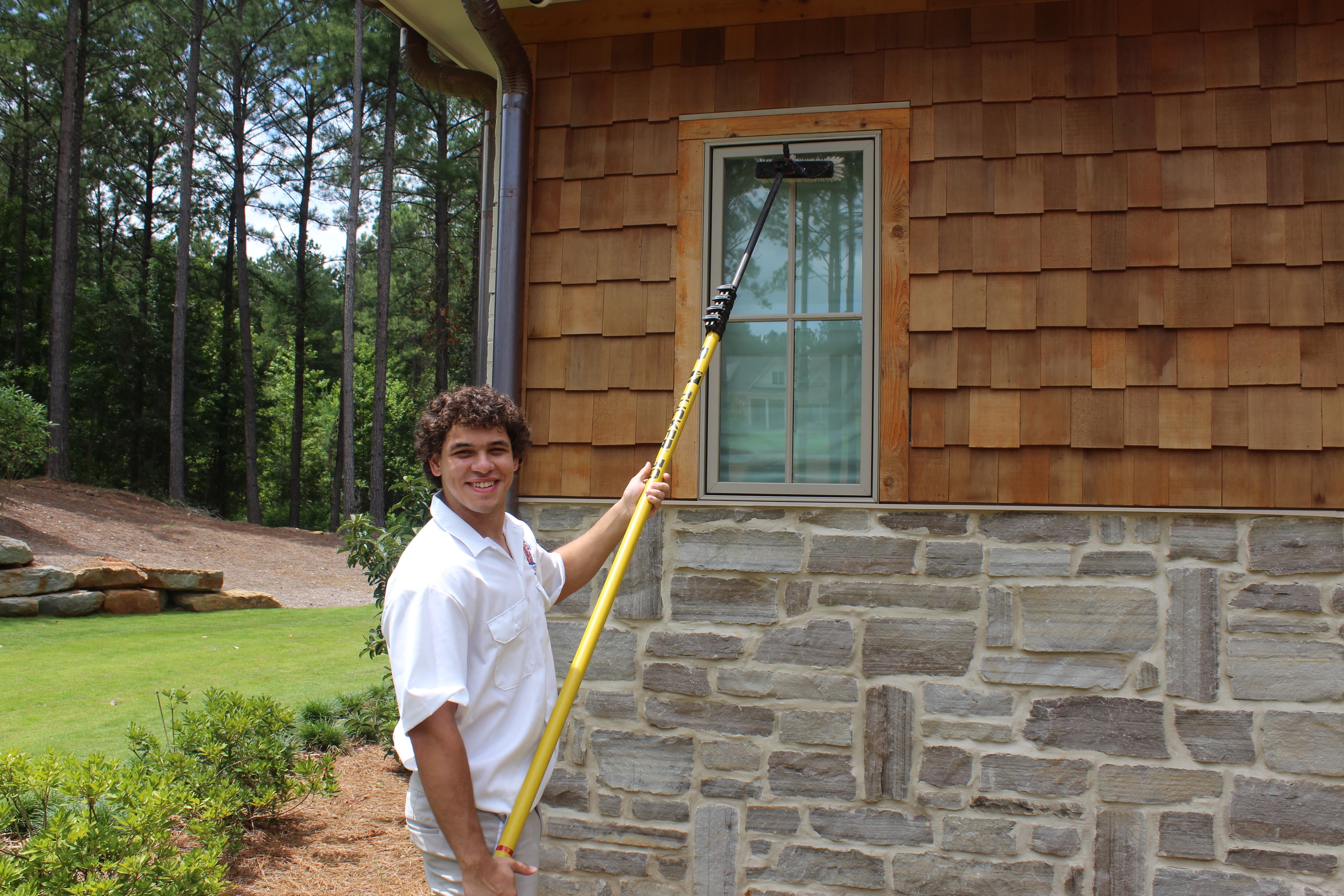 Commercial exterior cleaning in progress